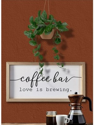 Wooden Factory Ahşap Çerçeve Kahve Köşesi Coffee Bar Love Is Brewing 40x20 cm Mutfak Temalı