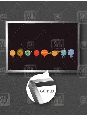 SML Tablo Çocuk Odası Güneş Sistemi Dekoratif Tablo Yatay Çerçeveli Kanvas Tablo