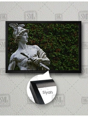 SML Tablo Hermes Yunan Mitolojisi Kanat Şapkalı Kılıçlı Heykel Dekor Yatay Çerçeveli Kanvas Tablo