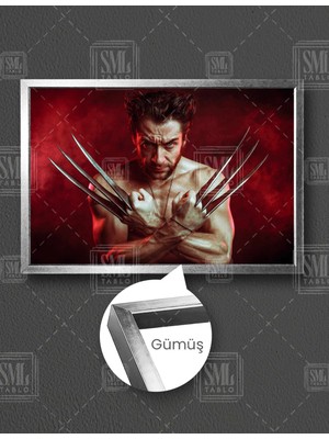 SML Tablo Hugh Jackman Kızgın Bakışlar Wolverine Xman Film Sanat Yatay Çerçeveli Kanvas Tablo