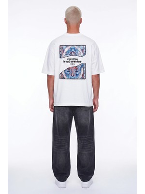 Respire Erkek Itsbyzey Nakış Detaylı Oversize T-Shirt Ekru