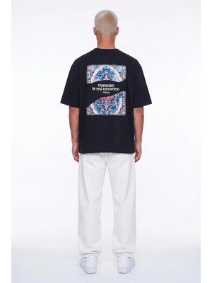 Respire Erkek Itsbyzey Nakış Detaylı Oversize T-Shirt Siyah