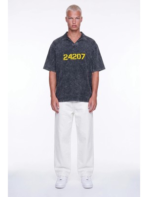 Respire Erkek 24207 Baskılı Yıkamalı Oversize T-Shirt Siyah