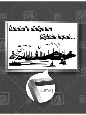 SML Tablo Istanbulu Dinliyorum Gözlerim Kapalı Yatay Çerçeveli Kanvas Tablo