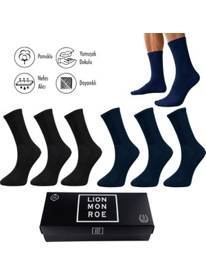 Lion Monroe Saf Pamkulu 4 Mevsim Erkek Soket Uzun Düz Tenis Çorap Dikişsiz Premium Hediye Kutulu 6'lı Prime Cotton Serisi F3180GXNS