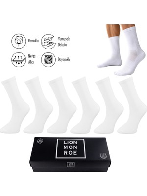 Lion Monroe Saf Pamkulu 4 Mevsim Erkek Soket Uzun Düz Tenis Çorap Dikişsiz Premium Hediye Kutulu 6'lı Prime Cotton Serisi F3180GXNS