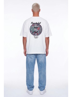 Respire Erkek Craft Nakış Detaylı Oversize T-Shirt Ekru