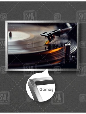 SML Tablo Nostalji Plak Pikap Müzik Dekor Antika Retro Yatay Çerçeveli Kanvas Tablo