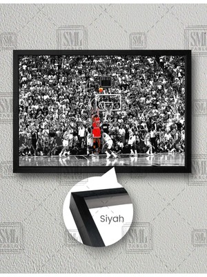 SML Tablo Michael Jordan Üçlük Son Atış Chicago Bulls Basketbol Nba Kırmızı Forma Yatay Çerçeveli Kanvas Tablo
