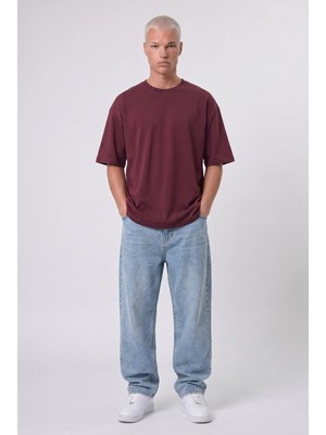 Respire Erkek Basic Oversize T-Shirt Bordo