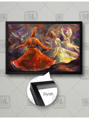 SML Tablo Mevlana Sufizm Raks Eden Semazenler Dekor Yatay Çerçeveli Kanvas Tablo