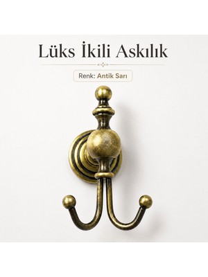 Badem10 Lüks Ikili Askılık Avangart Antik Sarı Eskitme Gold Metal Duvar Tipi Havlu Bornoz Elbise Askısı