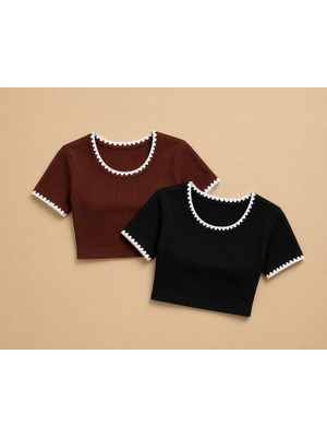 Hxa Collection Kadın Slim Fit Kaşekorse  Biyeli Crop 2'li Paket