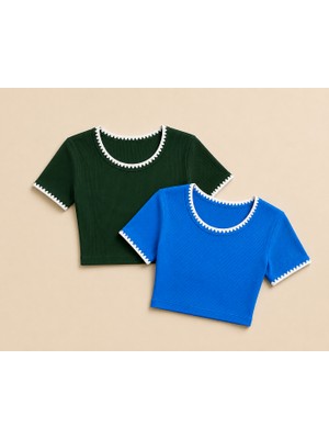 Hxa Collection Kadın Slim Fit Kaşekorse  Biyeli Crop 2'li Paket