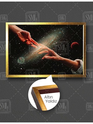 SML Tablo Michelangelo Uzayda Iki Eli Birbirine Dokunan Insan Kozmoz Yatay Çerçeveli Kanvas Tablo