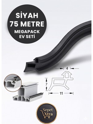 Megapack 75 Metre Siyah Pencere ve Kapı Fitili - Tüm Pencere Modelleriyle Uyumlu Tam Yalıtım Seti