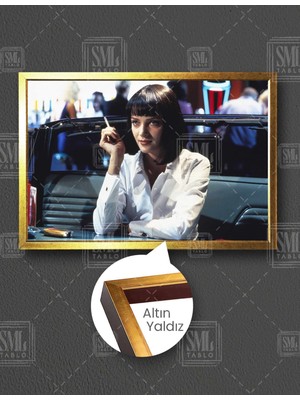 SML Tablo Pulp Fiction Uma Thurman Sigara Içen Kadın Ucuz Roman Tarantino Film Yatay Çerçeveli Kanvas Tablo