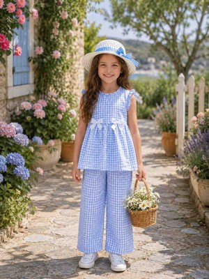 Lovinya Kids Kız Çocuk Pötikareli Alt-Üst Takım Şapkalı (3lü Set)