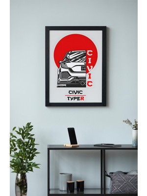 Honda Civic Type-R Ahşap Çerçeveli Poster Tablo – Hot Hatch