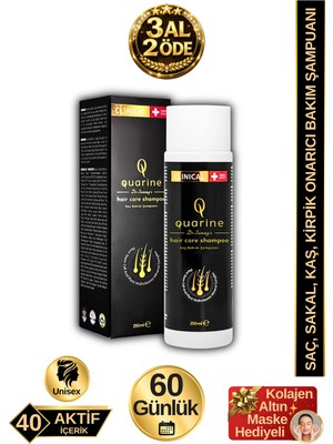 Dr. Sammy's Quarine Premium Şampuan (2 Aylık) Dökülmelere Karşı %100 Saf ve Doğal Bitkisel Kök Hücre Ekstratları,Vitamin ve Mineral İçeren Onarıcı Saç Şampuanı 250ML