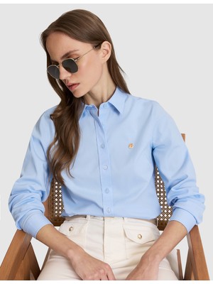 Pierre Cardin Kadın Açık Mavi Slim Fit Pamuklu Basic Gömlek 50328627-VR003