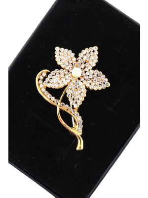 Keeba Gökyüzünün Yeryüzündeki Işığı Yıldız Çiçeği Broş Gold Dallı Kristal Taşlı Tasarım Kadın Yaka Iğnesi