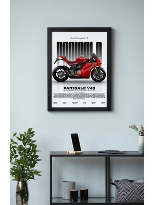 Ducati Panigale V4 S Ahşap Çerçeveli Poster Tablo – Italyan Süpersport Efsanesi