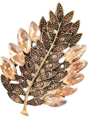 Keeba Sonbahar Yaprağı Broş Elmas Kesim Gold Dallı Kristal Taşlı Kadın Yaka Iğnesi Yapraklı Broş.