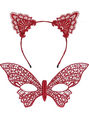 My Best Store Gösterişli Kırmızı Dantel Maske ve Taç Seti 7 No – Masquerade ve Davetler Için