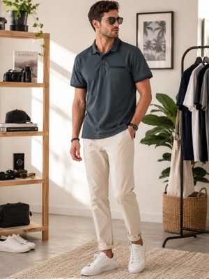  Erkek Antrasit Polo Yaka T-Shirt