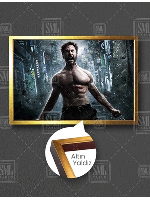 SML Tablo Yağmur Altında Hugh Jackman Wolverine Xman Film Yatay Çerçeveli Kanvas Tablo