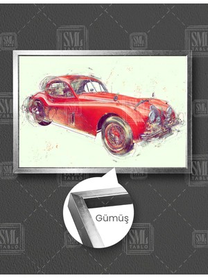 SML Tablo Kırmızı Eski Model Coupe Koleksiyon Araba Çizimi Yatay Çerçeveli Kanvas Tablo