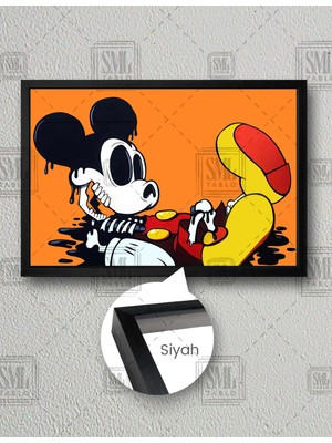 SML Tablo Ölü Mickey Fare Turuncu Grafiti Modern Dekor Yatay Çerçeveli Kanvas Tablo
