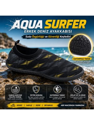 Çiğdem Kundura Aqua Surfer Erkek Deniz Ayakkabısı 44- Siyah-Sarı - Esnek Dalgıç Kumaş ile Üstün Koruma