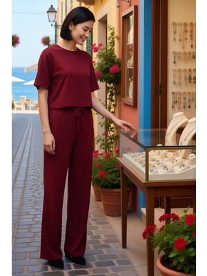 Benerly Kadın Büyük Beden Relaxed Kesim Kısa Kollu Bisiklet Yaka Ribana Örme Takım Rahat Günlük Modern Şık