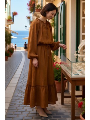 Benerly Kadın Reglan Kollu Bisiklet Yaka Buruşuk Dokulu Bluz Etek Takımı %100 Polyester Günlük Rahat Modern