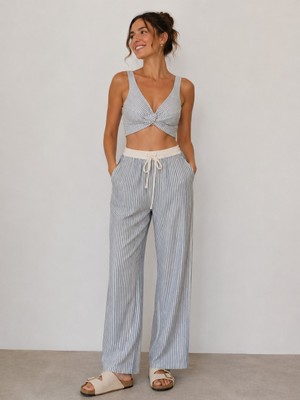 Meltem Collection Çizgili Bağlama Detaylı Müslin Crop