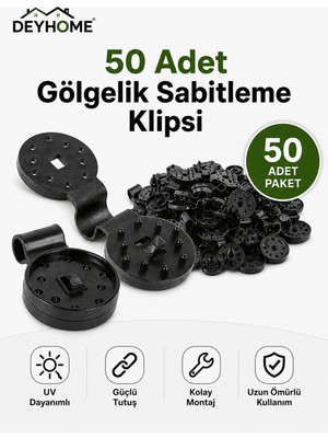 deyhome 50 Adet Gölgelik Sabitleme Klipsi Uv Dayanımlı Sera Bahçe File Tente Ağ Sabitleyici Siyah