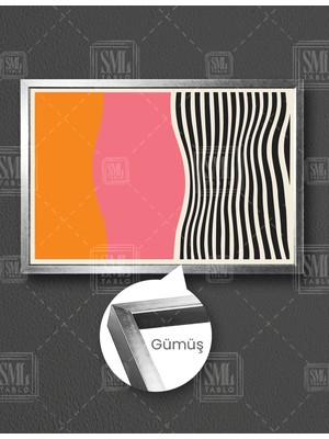 SML Tablo Turuncu Pembe ve Siyah Çizgili Boho Minimal Yatay Çerçeveli Kanvas Tablo
