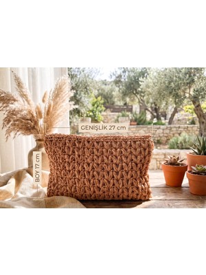 Meya Design Kadın Kağıt Ip El Örgüsü Fermuarlı Astarlı El Çantası Clutch