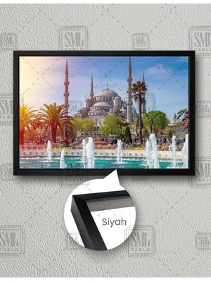 SML Tablo Ayasofya Cami Ayasofya I Kebir Cami I Şerifi Bahçesi Havuz Palmiyeler Yatay Çerçeveli Kanvas Tablo