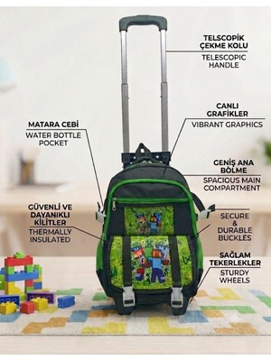 M.Blade 2 Kademeli Çekçekli Tekerlekli Karekter Desenli Laptop Bölmeli Ilkokul Sırt Çantası 40*27*17 cm