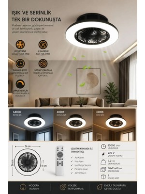 Cata CT-3011 Yıldız Kumandalı LED Tavan Vantilatörü 3 Renk Sessiz Tavan Fanı Zamanlayıcılı
