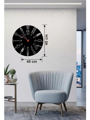 Otomobil Parçaları Tasarım Ahşap Duvar Saati - 40X40 cm Mekanik Saat