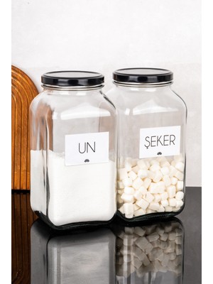 Dolkin Home 2'li 3 Litre Kavanoz Seti Un Şeker Etiketli 3000 ml Metal Kapaklı Cam Kavanoz Seti