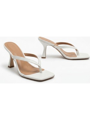 Yula Fashion Shoes Vera Kadın Tredn Topuklu Terlik-Beyaz
