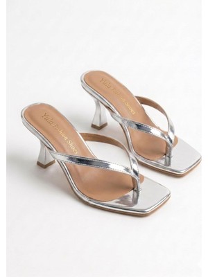 Yula Fashion Shoes Vera Kadın Tredn Topuklu Terlik-Gümüş