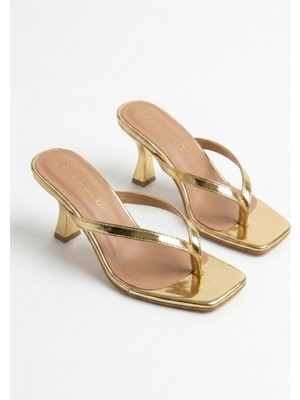 Yula Fashion Shoes Vera Kadın Tredn Topuklu Terlik-Gold