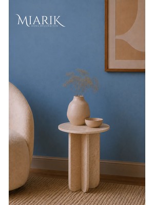 Miarik Design Lori-Traverten Yuvarlak Tabla ve Ayak Yan Sehpa