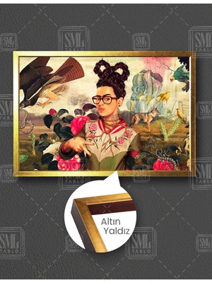 SML Tablo Modern Gözlüklü Frida Kahlo Piercing Hayvanlar Yatay Çerçeveli Kanvas Tablo